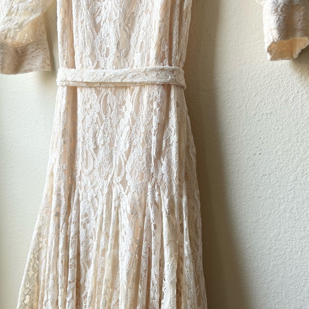 Anthropologie Cream Lace Maxi Dress with Puff Sleeves - Picture 10 of 16